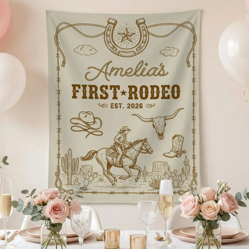 First Rodeo Birthday Banner Personalized Cowgirl First Birthday Backdrop Western Birthday Tapestry, personalized birthday ...
