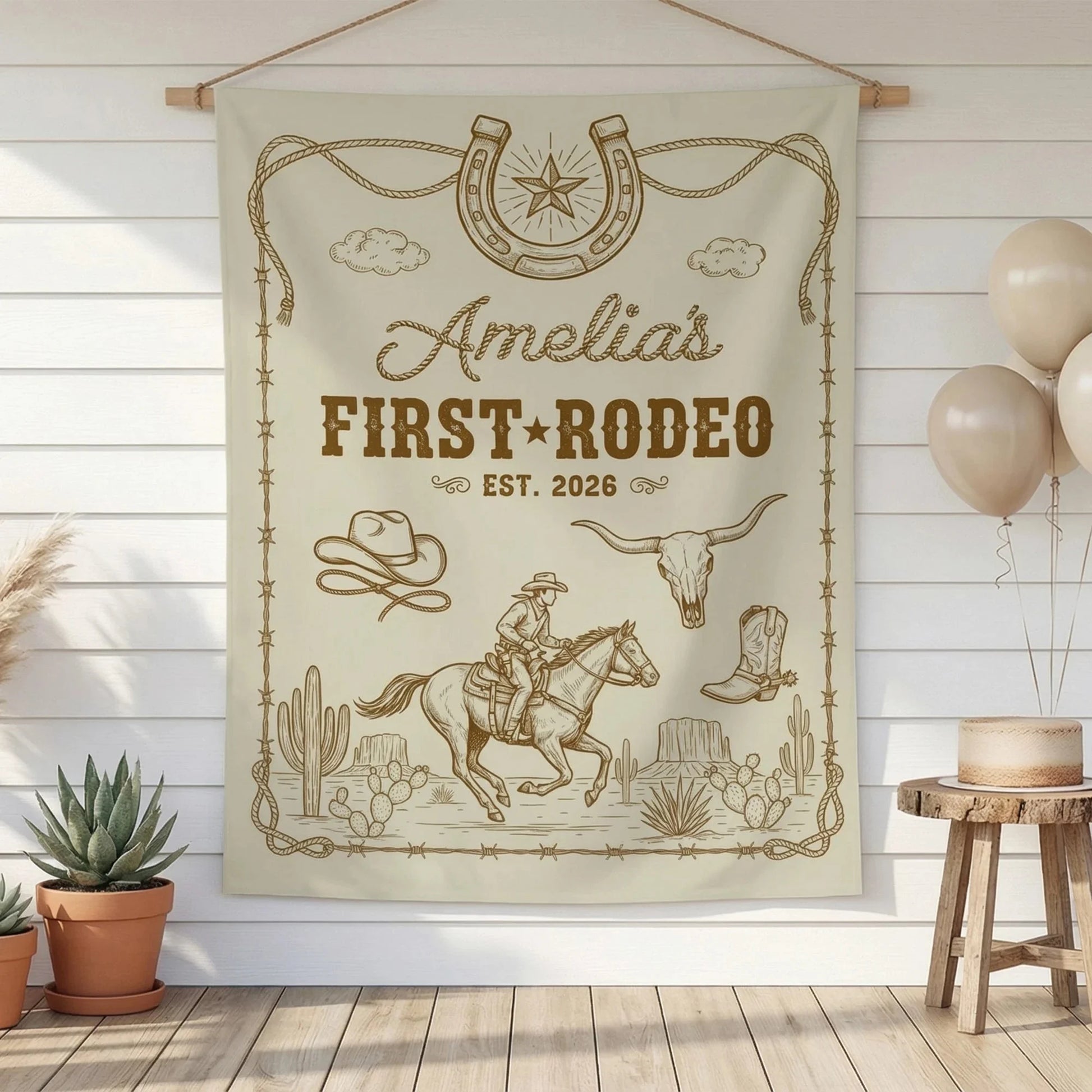 First Rodeo Birthday Banner Personalized Cowgirl First Birthday Backdrop Western Birthday Tapestry, personalized birthday ...