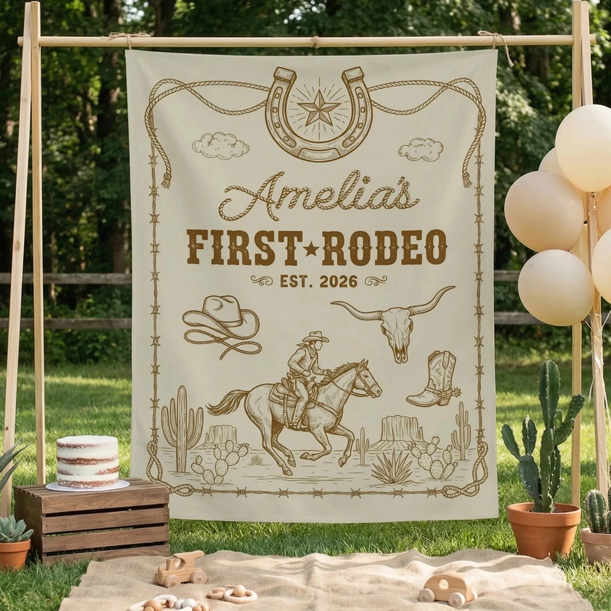 First Rodeo Birthday Banner Personalized Cowgirl First Birthday Backdrop Western Birthday Tapestry, personalized birthday ...
