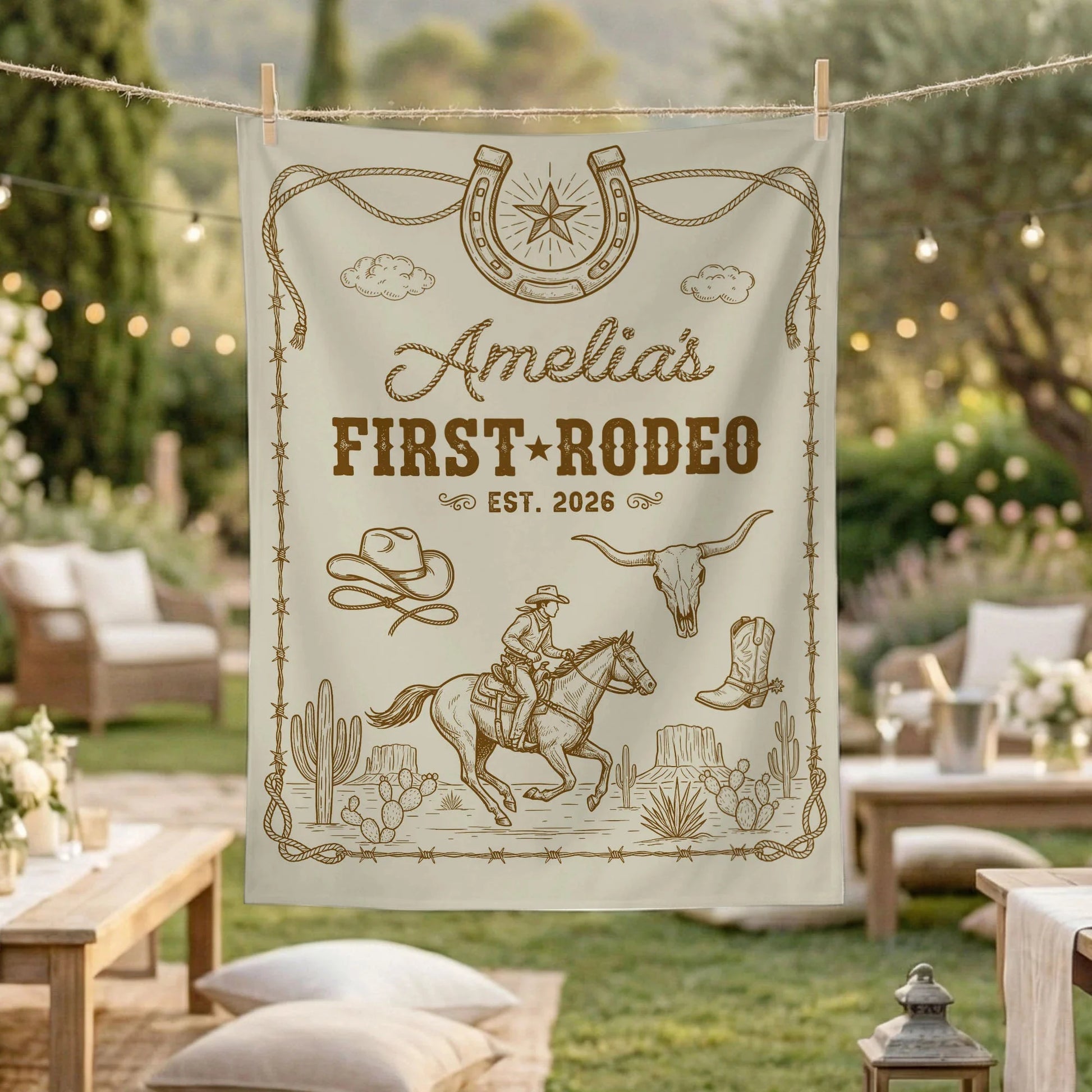 First Rodeo Birthday Banner Personalized Cowgirl First Birthday Backdrop Western Birthday Tapestry, personalized birthday ...