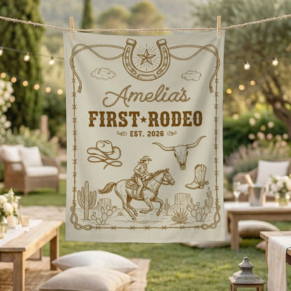 First Rodeo Birthday Banner Personalized Cowgirl First Birthday Backdrop Western Birthday Tapestry, personalized birthday ...