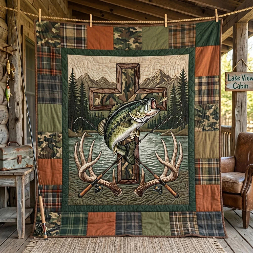 Fishing Cross Wilderness Quilt Blanket
