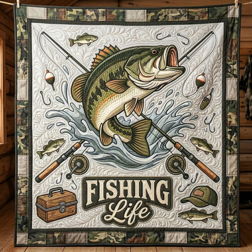 Fishing Life Bass Quilt Blanket