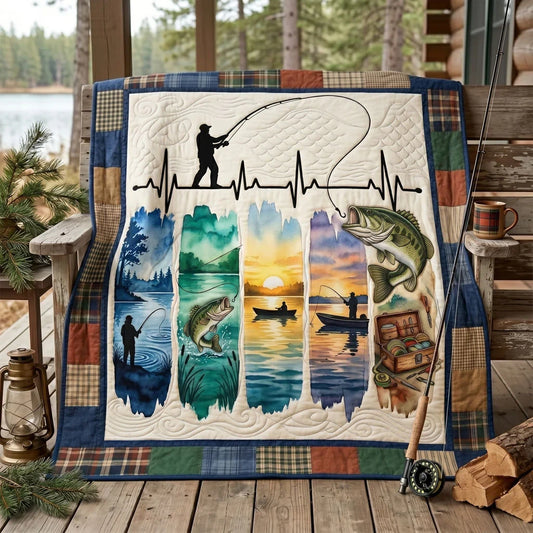 Fishing Life Pulse Quilt Blanket