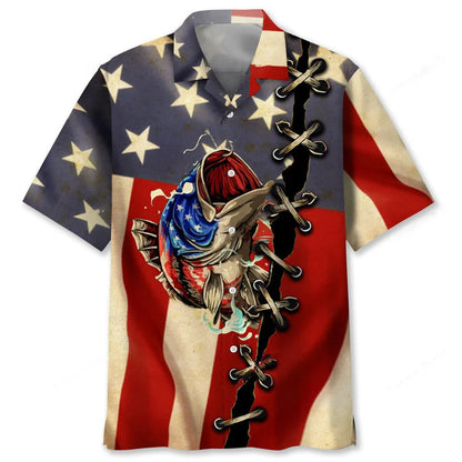 Fishing America Flag Hawaiian Shirt