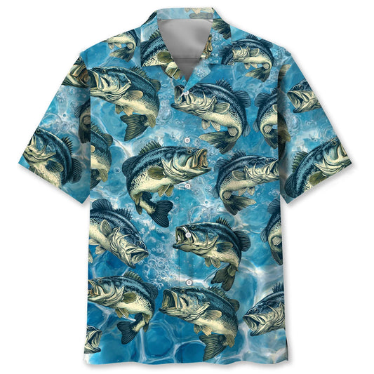 Fishing Bass Fish Largemouth Blue Hawaiian Shirt - S - hawaiian shirt