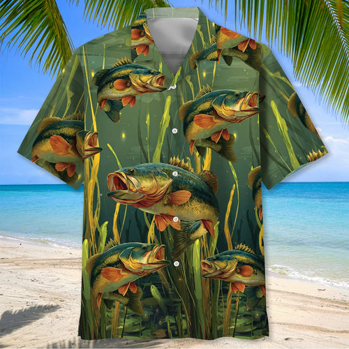 Fishing Bass Fish Largemouth Green Hawaiian Shirt