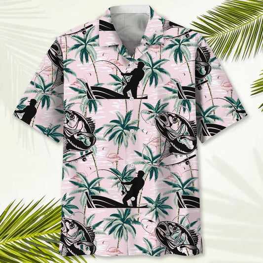 Fishing Tropical Pink Hawaiian Shirt - S - hawaiian shirt