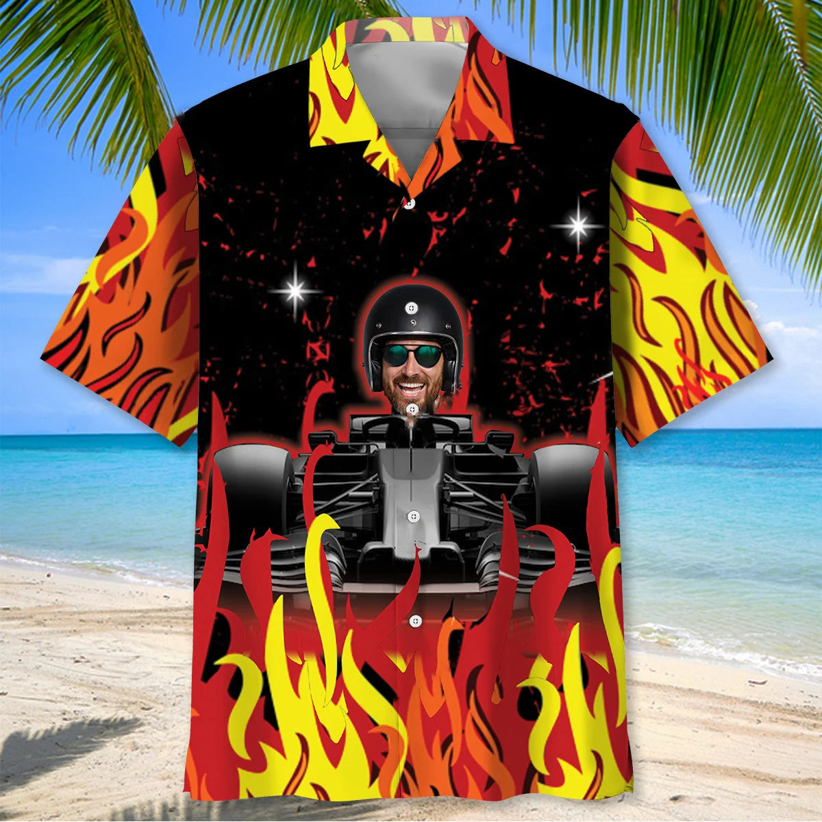 Flames F1 Racing Custom Face Hawaiian Shirt