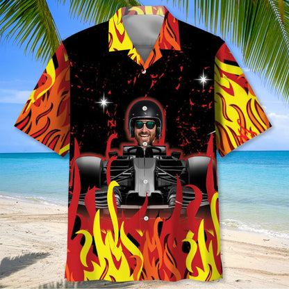 Flames F1 Racing Custom Face Hawaiian Shirt