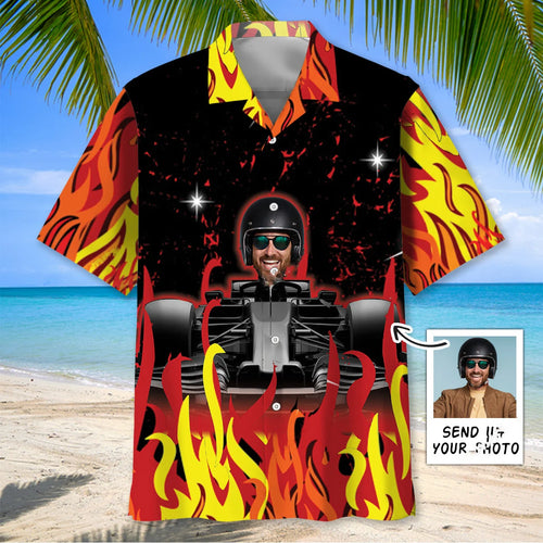 Flames F1 Racing Custom Face Hawaiian Shirt - XL - hawaiian shirt