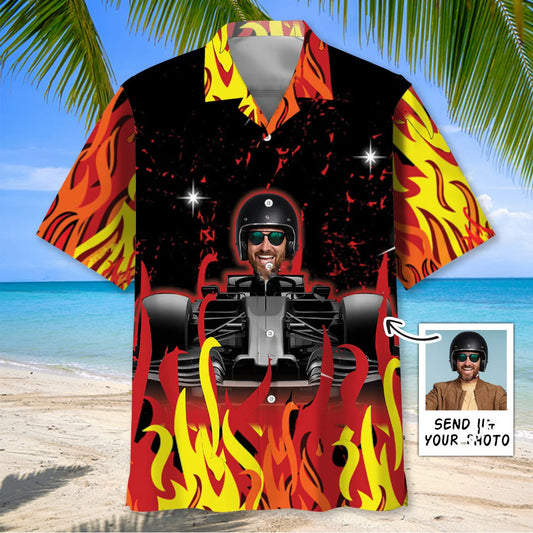 Flames F1 Racing Custom Face Hawaiian Shirt - XL - hawaiian shirt