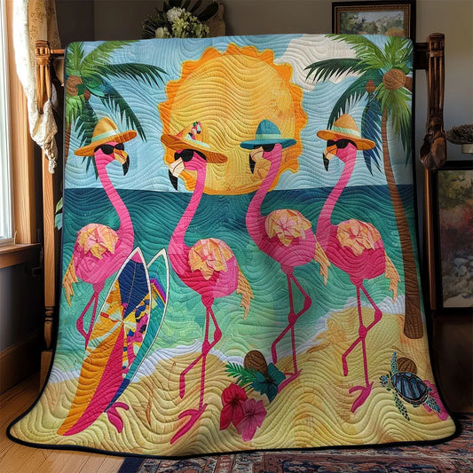Flamingo Beach Fiesta Quilt Blanket