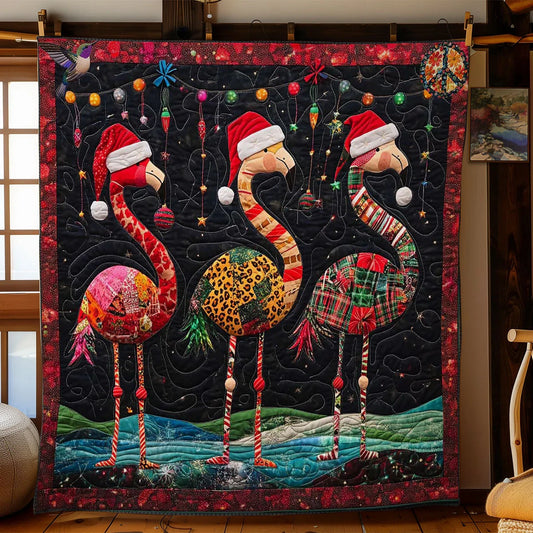 Flamingo Christmas Magic Quilt Blanket