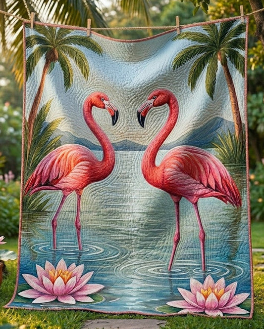 Flamingo Couple Quilt Blanket - Quilted Blanket by OtterMia