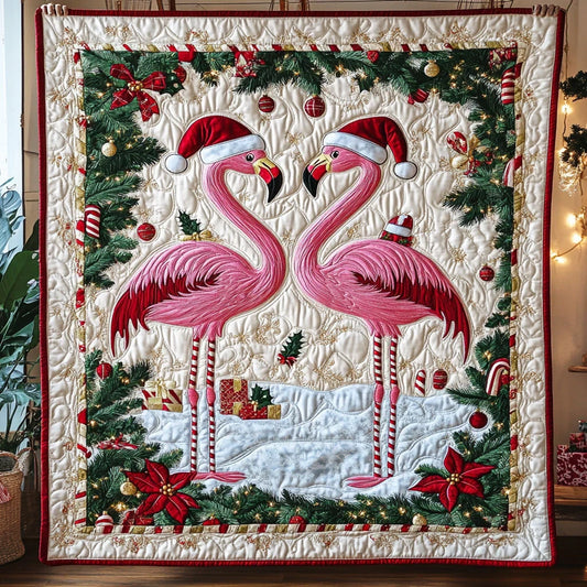 Flamingo Evergreen Quilt Blanket
