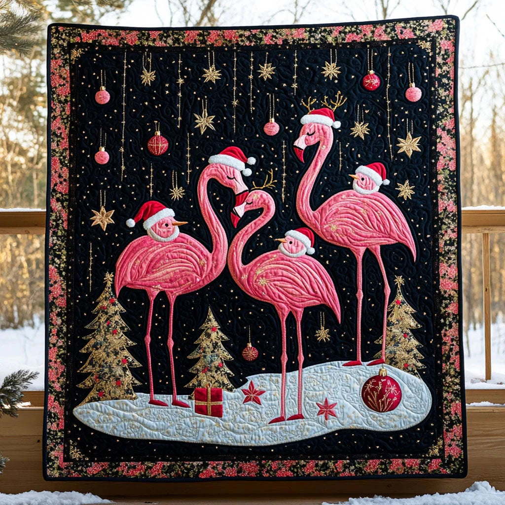 Flamingo Frost Night Quilt Blanket
