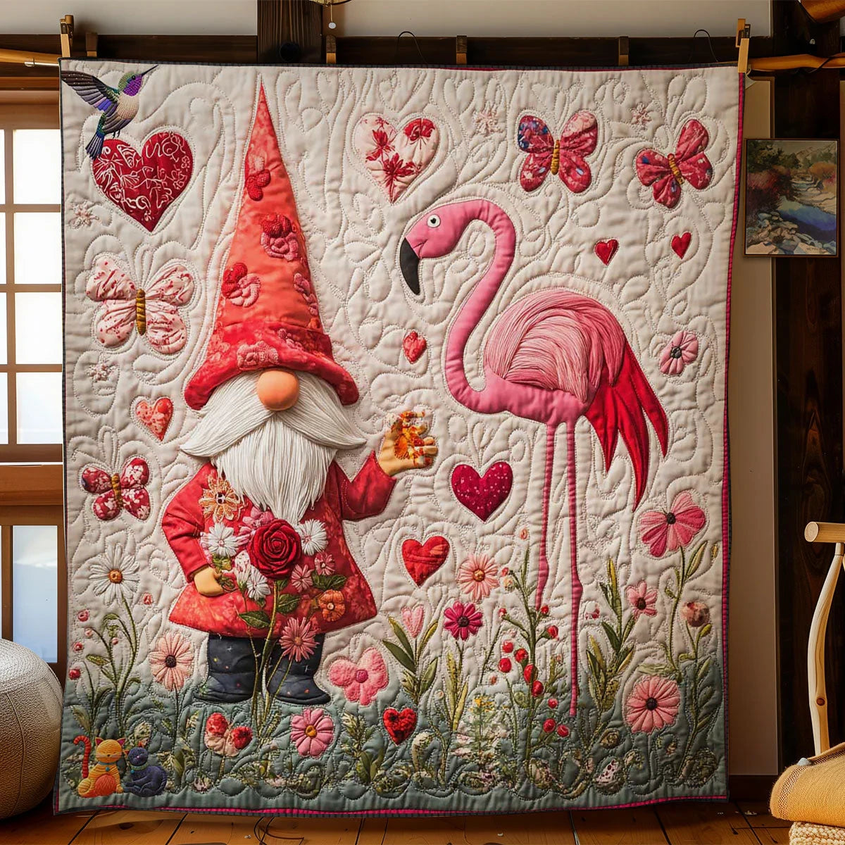 Flamingo Gnome Tales Quilt Blanket