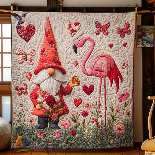 Flamingo Gnome Tales Quilt Blanket