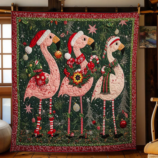 Flamingo Noel Parade Quilt Blanket