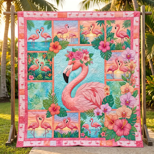 Flamingo Paradise Quilt Blanket
