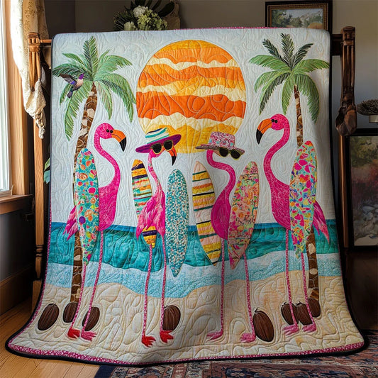 Flamingo Sun And Sea Quilt Blanket