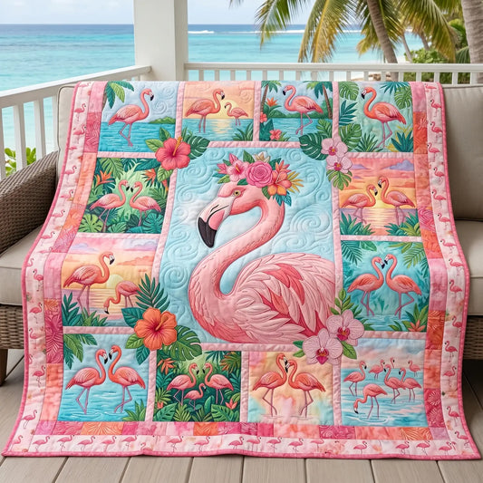 Flamingo Tropical Quilt Blanket