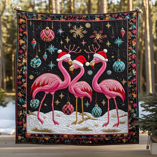 Flamingo Yuletide Joy Quilt Blanket