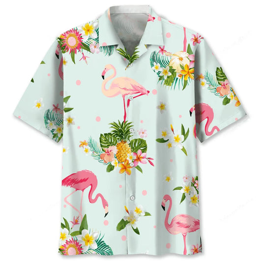 Flamingo Flowers Hawaiian Shirt - S - hawaiian shirt