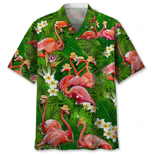 Flamingo Green Tropical Hawaiian Shirt - S - hawaiian shirt