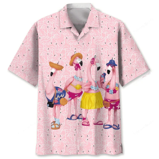 Flamingo Pink Funny Hawaiian Shirt - S - hawaiian shirt