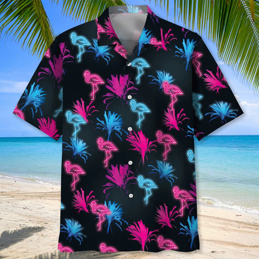Flamingo Retro Neon Hawaiian Shirt - S - hawaiian shirt