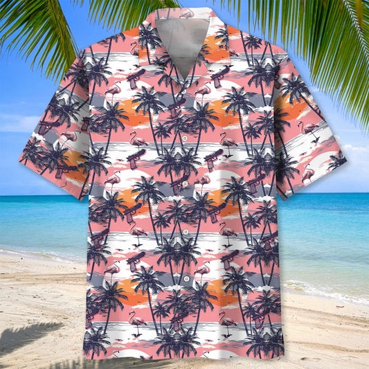 Flamingo Retro Sunset Hawaiian Shirt - S - hawaiian shirt