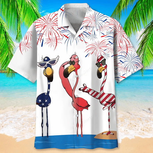 Flamingo Usa Funny Hawaiian Shirt - S - hawaiian shirt