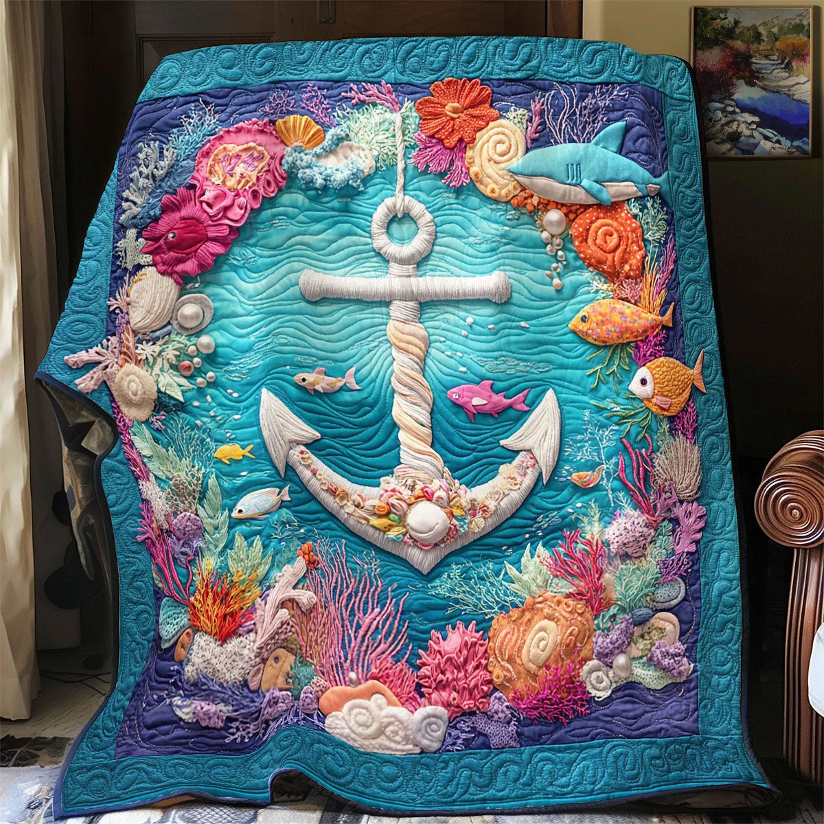Floral Anchor Quilt Blanket