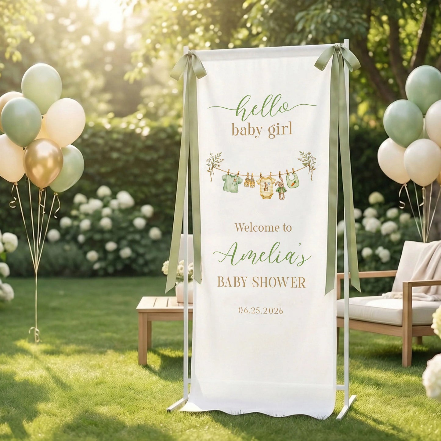Floral Baby Girl Shower Banner Stand Personalized Custom Name Hello Baby Girl Welcome Sign Decor (view 4)