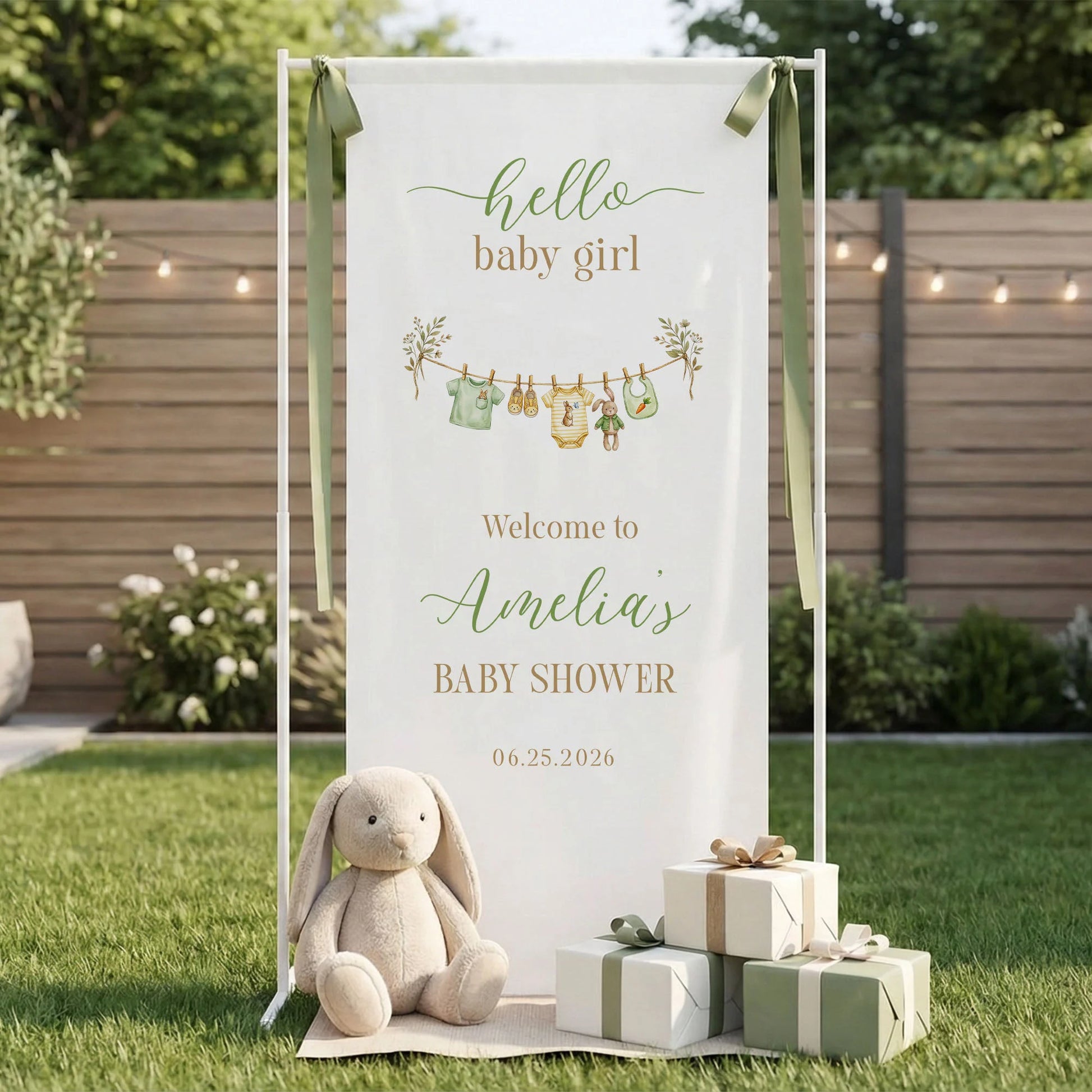 Floral Baby Girl Shower Banner Stand Personalized Custom Name Hello Baby Girl Welcome Sign Decor (view 7)