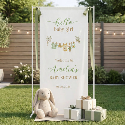 Floral Baby Girl Shower Banner Stand Personalized Custom Name Hello Baby Girl Welcome Sign Decor (view 7)