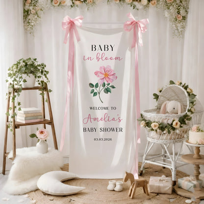 Floral Baby Shower Banner Stand Personalized Baby in Bloom Welcome Sign Custom Name Baby Shower Decor, baby shower decor
