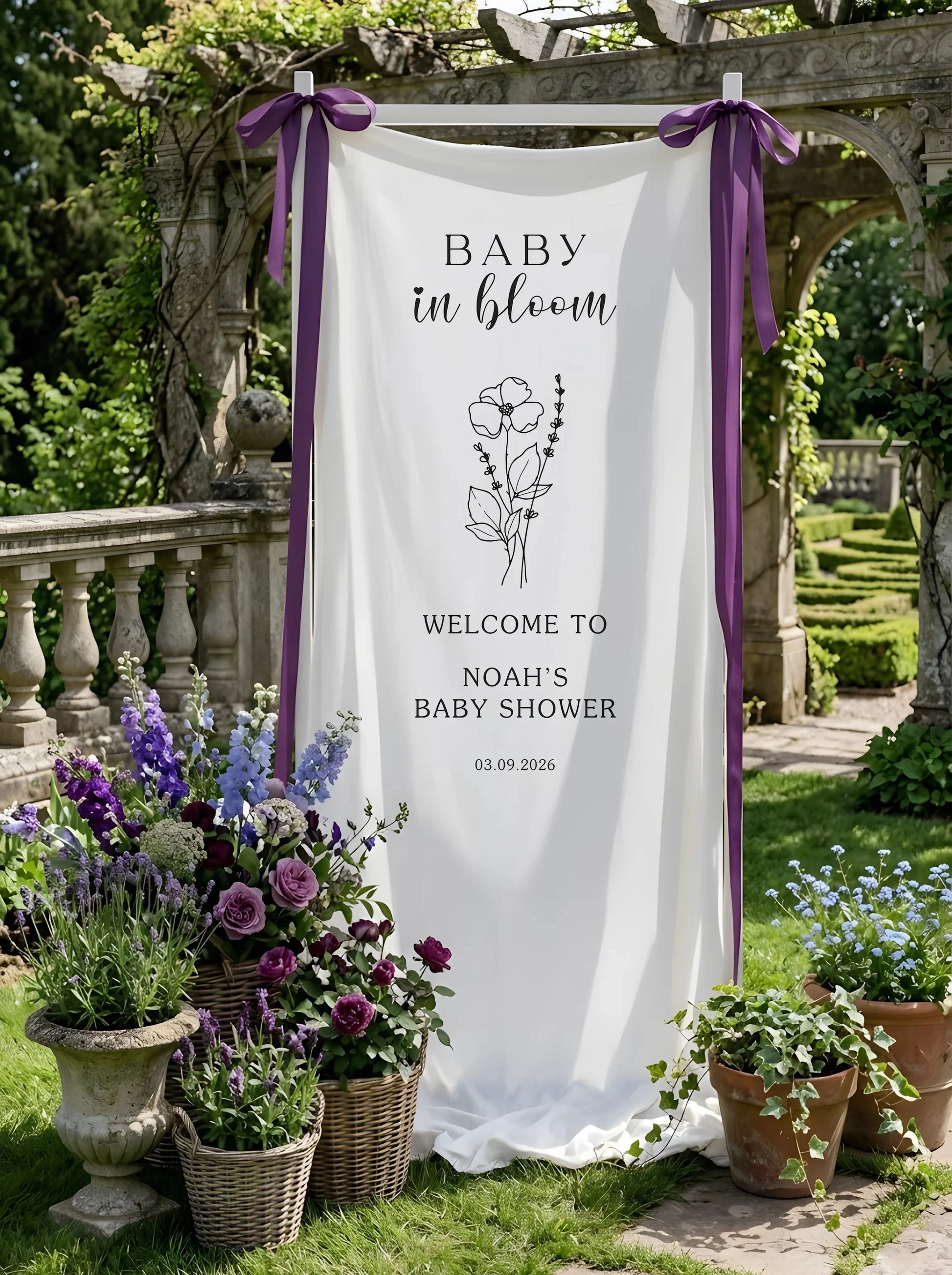 Baby in Bloom Baby Shower Banner Stand Personalized Floral Baby Shower Welcome Sign Custom Name Decor, baby shower decor