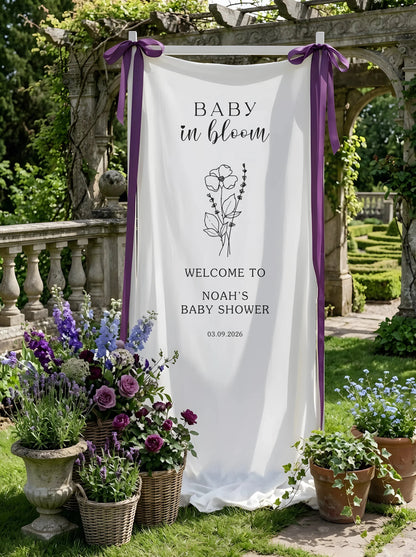Baby in Bloom Baby Shower Banner Stand Personalized Floral Baby Shower Welcome Sign Custom Name Decor, baby shower decor
