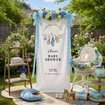 Floral Baby Shower Banner Stand Personalized Custom Name Hydrangea Baby Shower Welcome Sign Decor, baby shower decor