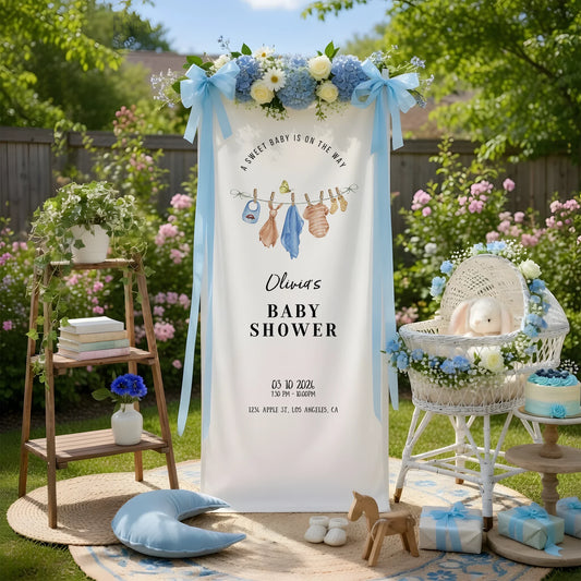 Floral Baby Shower Banner Stand Personalized Custom Name Hydrangea Baby Shower Welcome Sign Decor, baby shower decor