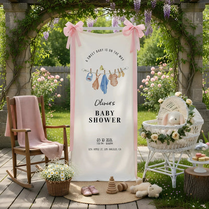 Floral Baby Shower Banner Stand Personalized Custom Name Hydrangea Baby Shower Welcome Sign Decor, baby shower decor (view 3)