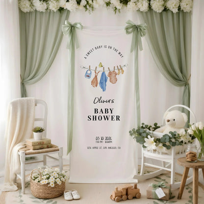 Floral Baby Shower Banner Stand Personalized Custom Name Hydrangea Baby Shower Welcome Sign Decor, baby shower decor (view 4)