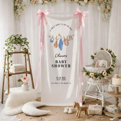 Floral Baby Shower Banner Stand Personalized Custom Name Hydrangea Baby Shower Welcome Sign Decor, baby shower decor (view 5)