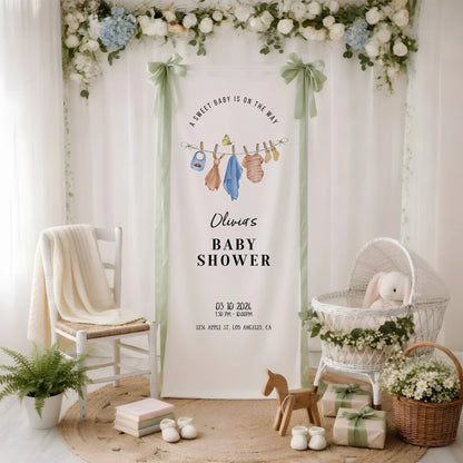 Floral Baby Shower Banner Stand Personalized Custom Name Hydrangea Baby Shower Welcome Sign Decor, baby shower decor (view 6)