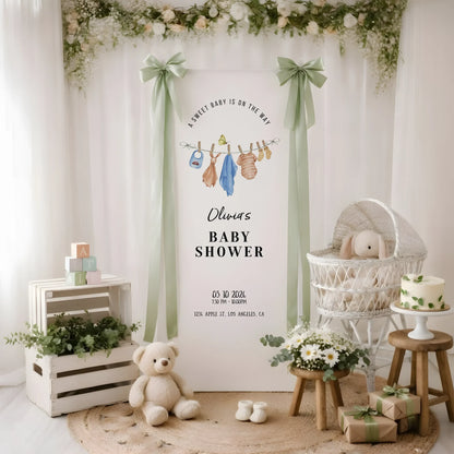 Floral Baby Shower Banner Stand Personalized Custom Name Hydrangea Baby Shower Welcome Sign Decor, baby shower decor (view 7)