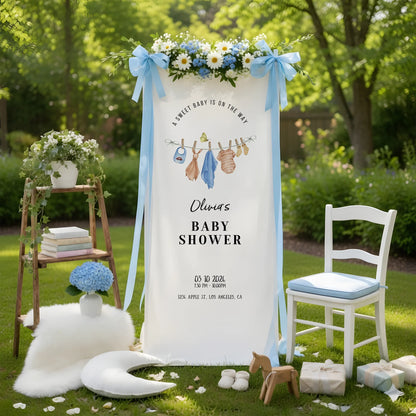 Floral Baby Shower Banner Stand Personalized Custom Name Hydrangea Baby Shower Welcome Sign Decor, baby shower decor (view 8)