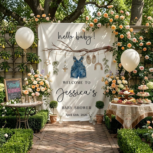 Floral Baby Shower Tapestry Welcome Sign Personalized Custom Name Baby Shower Backdrop Banner, baby shower decor